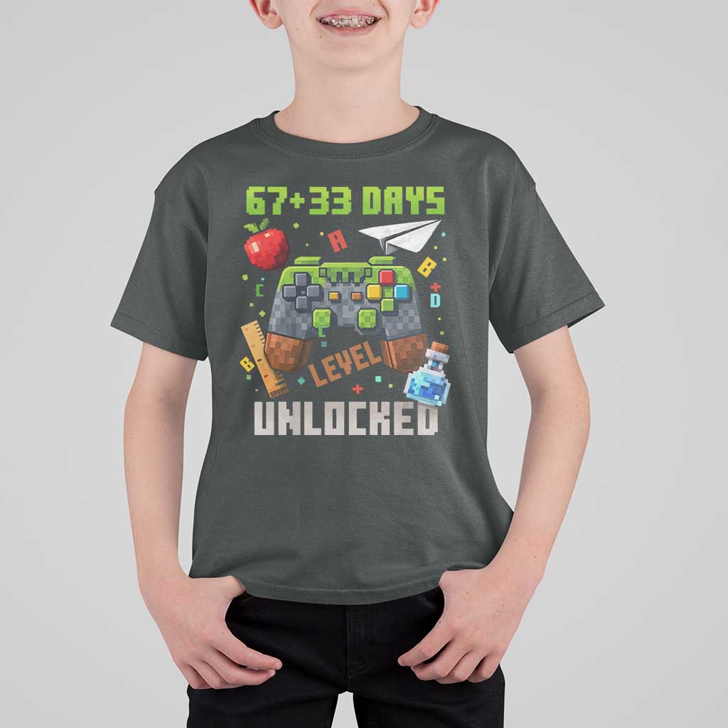 67 33 100 Days Level Unlocked T Shirt For Kid Gaming 100th Day of School Boys Kid