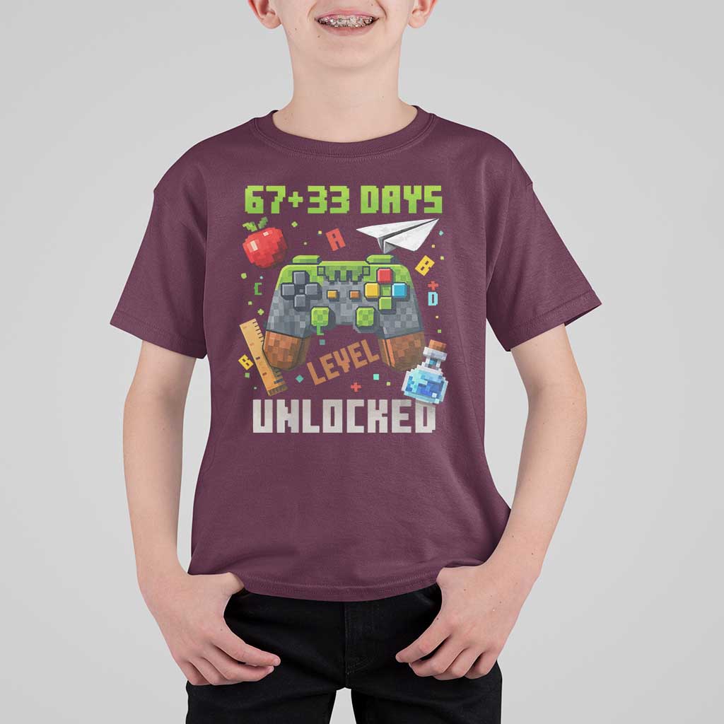 67 33 100 Days Level Unlocked T Shirt For Kid Gaming 100th Day of School Boys Kid