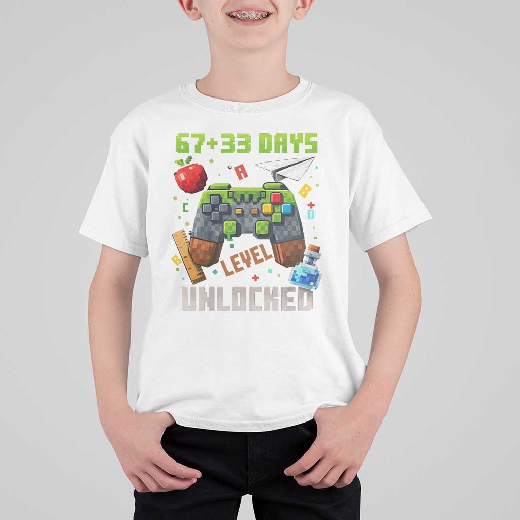 67 33 100 Days Level Unlocked T Shirt For Kid Gaming 100th Day of School Boys Kid