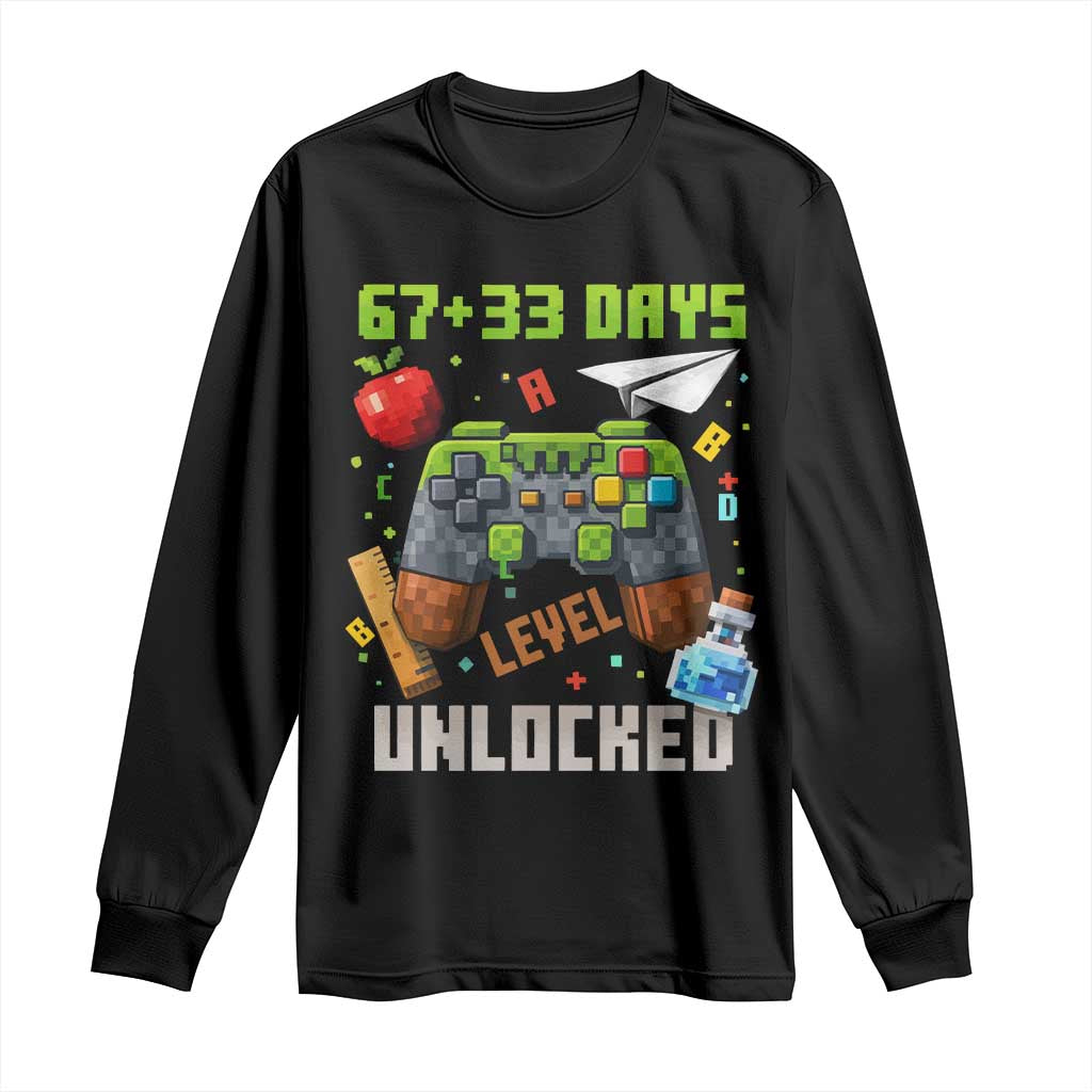 67 33 100 Days Level Unlocked Long Sleeve Shirt Gaming 100th Day of School Boys Kid