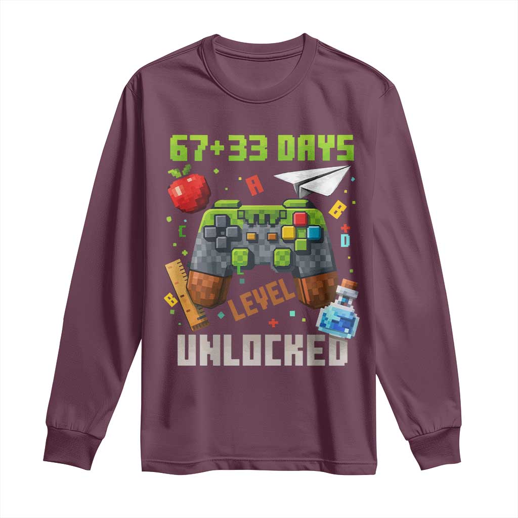 67 33 100 Days Level Unlocked Long Sleeve Shirt Gaming 100th Day of School Boys Kid