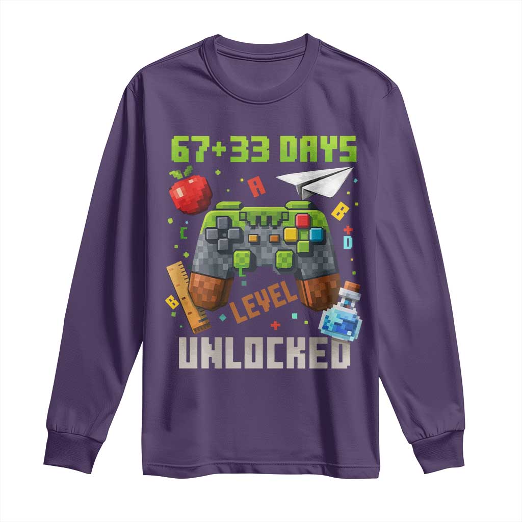 67 33 100 Days Level Unlocked Long Sleeve Shirt Gaming 100th Day of School Boys Kid