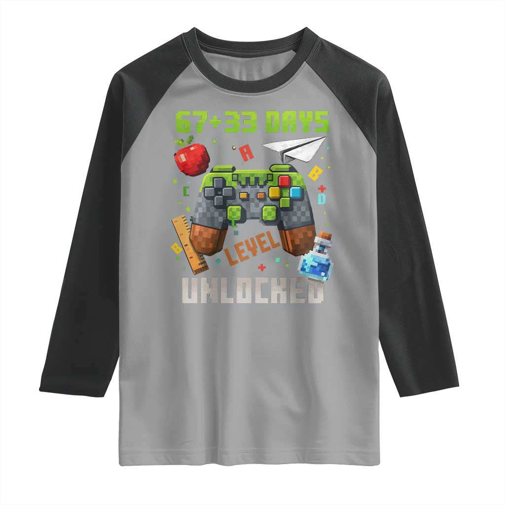 67 33 100 Days Level Unlocked Raglan Shirt Gaming 100th Day of School Boys Kid