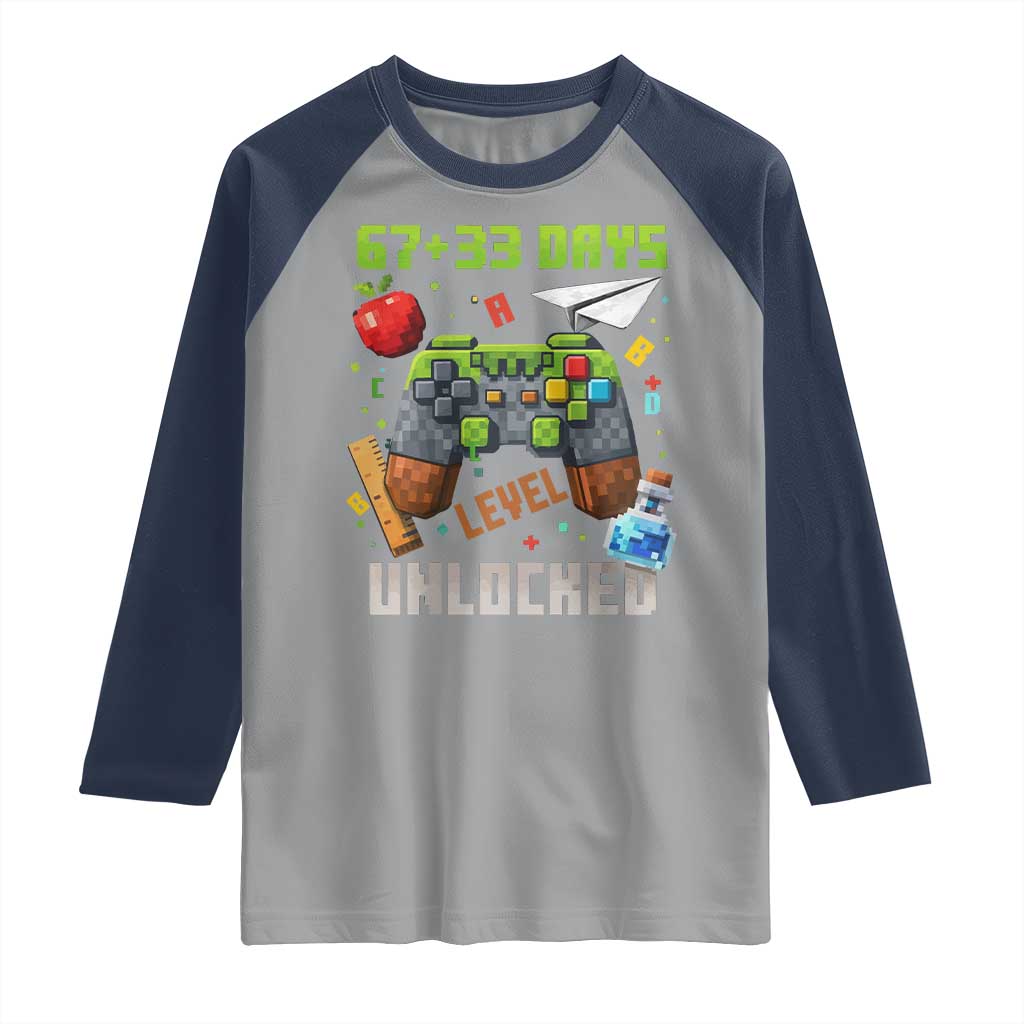 67 33 100 Days Level Unlocked Raglan Shirt Gaming 100th Day of School Boys Kid
