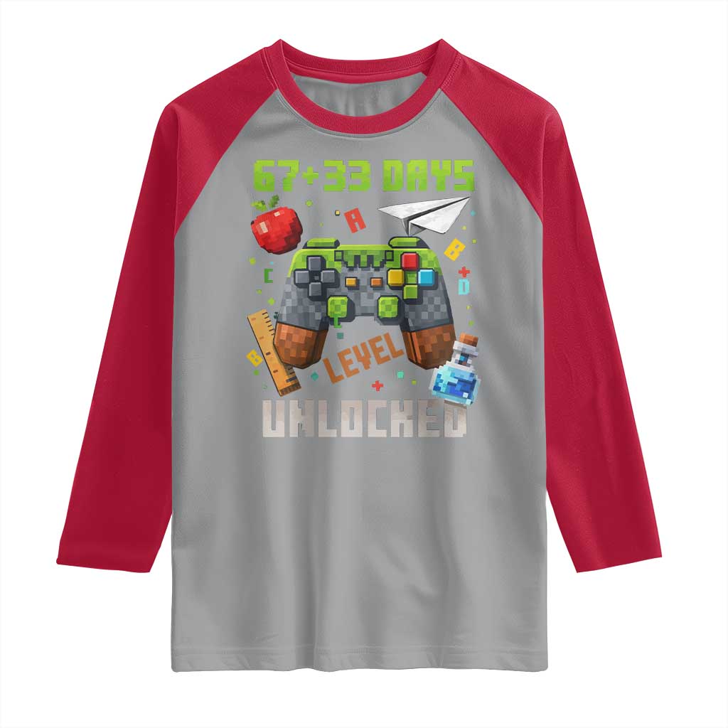 67 33 100 Days Level Unlocked Raglan Shirt Gaming 100th Day of School Boys Kid