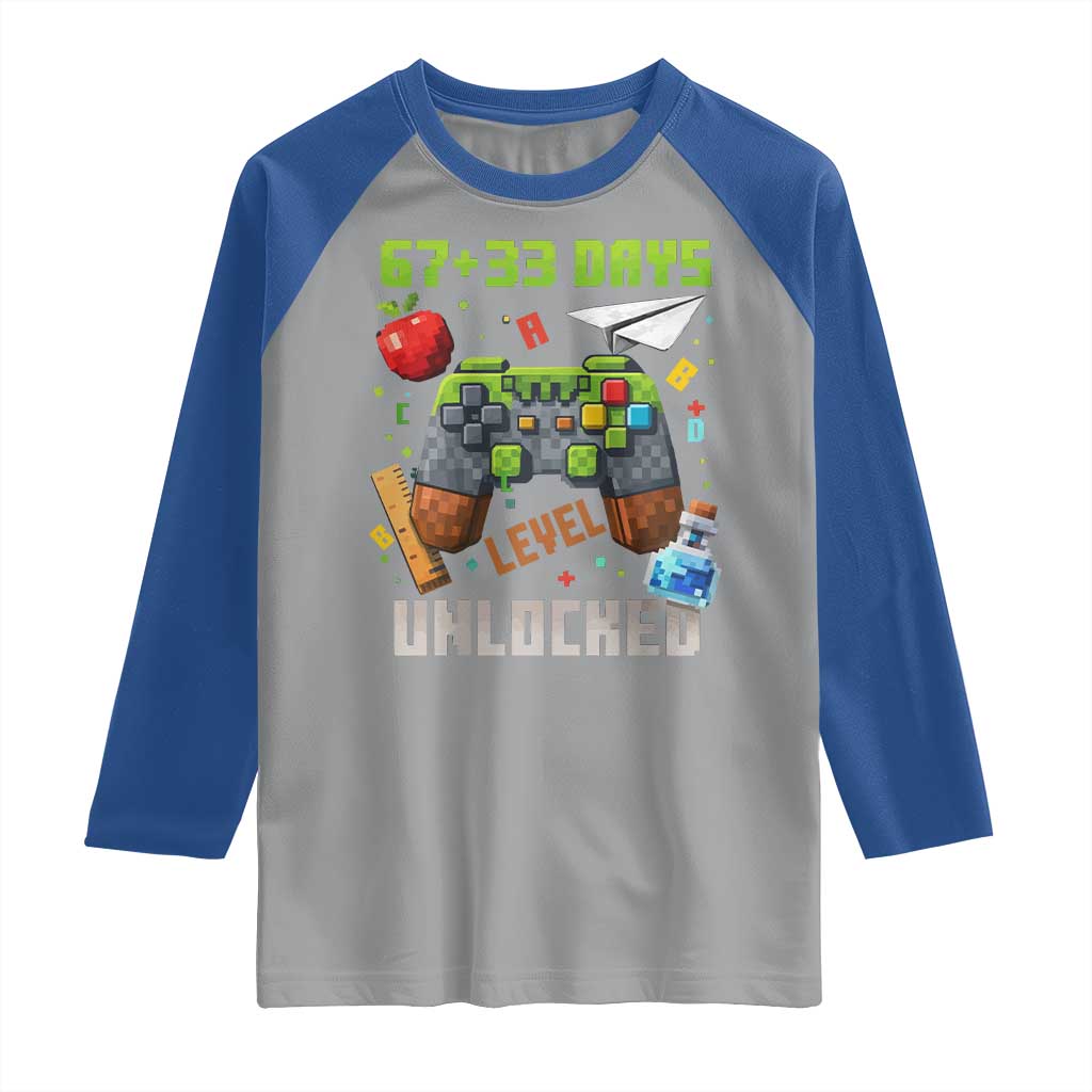 67 33 100 Days Level Unlocked Raglan Shirt Gaming 100th Day of School Boys Kid