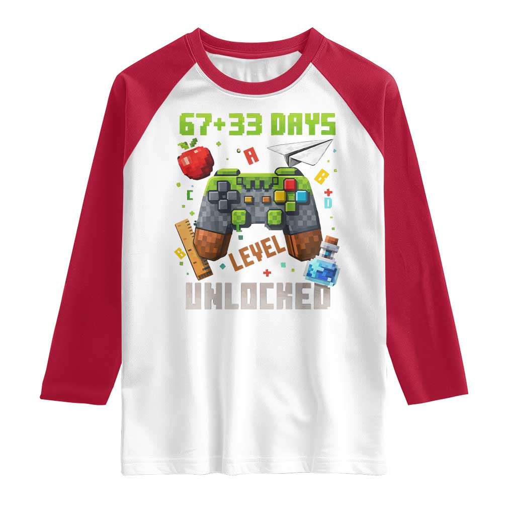 67 33 100 Days Level Unlocked Raglan Shirt Gaming 100th Day of School Boys Kid