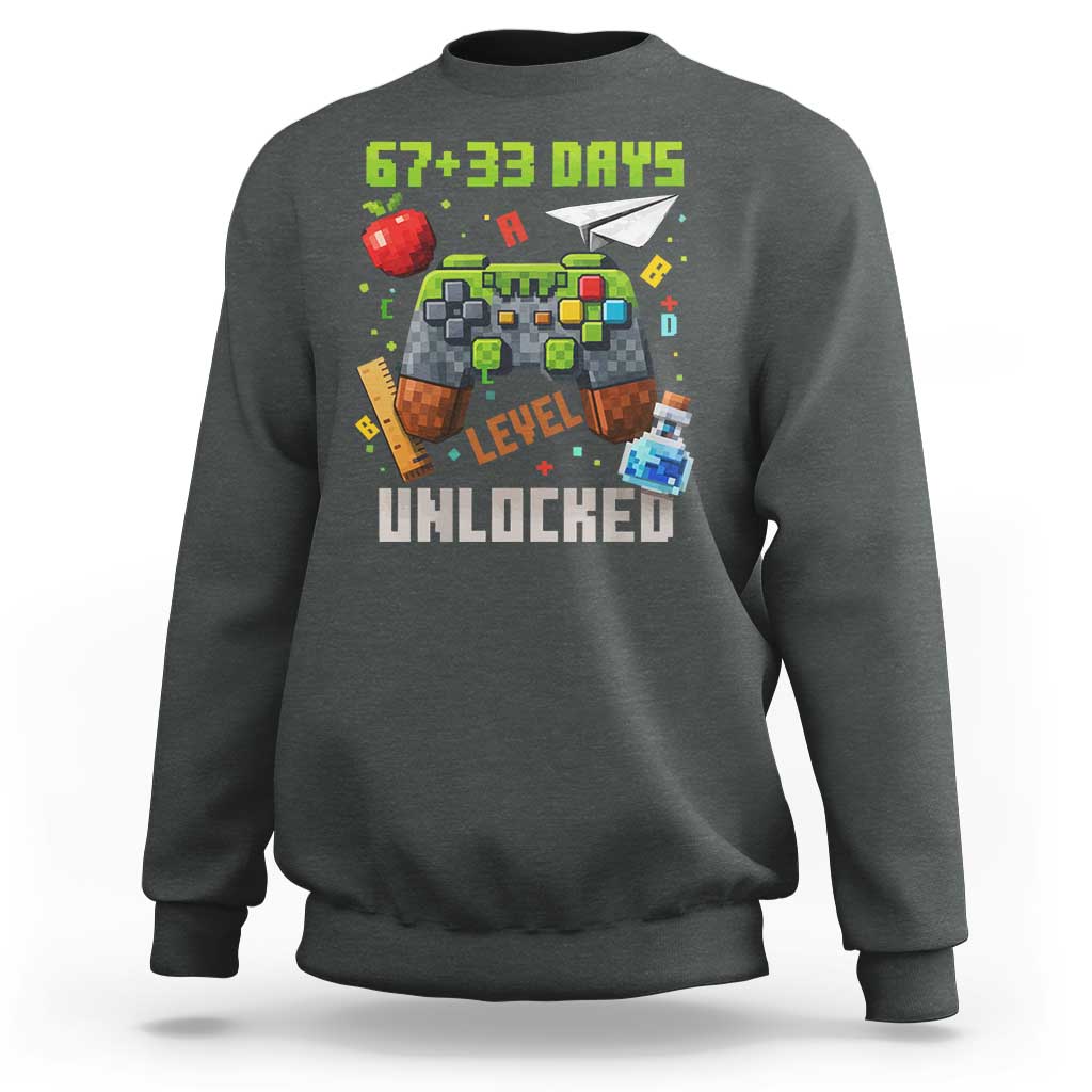 67 33 100 Days Level Unlocked Sweatshirt Gaming 100th Day of School Boys Kid