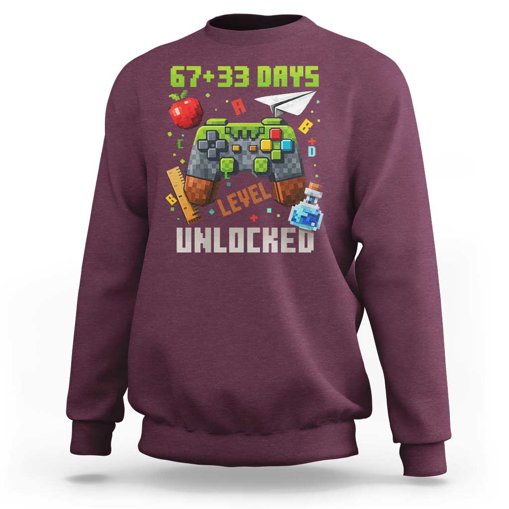 67 33 100 Days Level Unlocked Sweatshirt Gaming 100th Day of School Boys Kid
