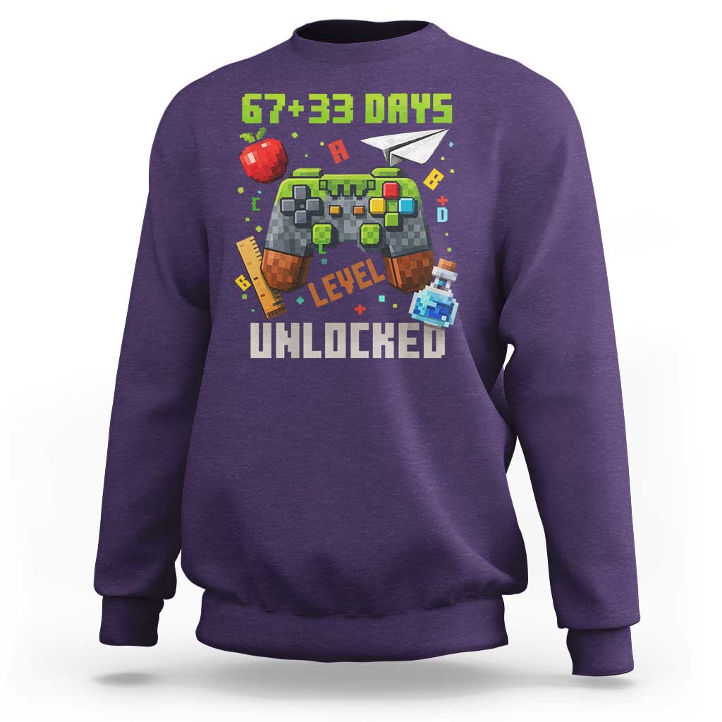 67 33 100 Days Level Unlocked Sweatshirt Gaming 100th Day of School Boys Kid