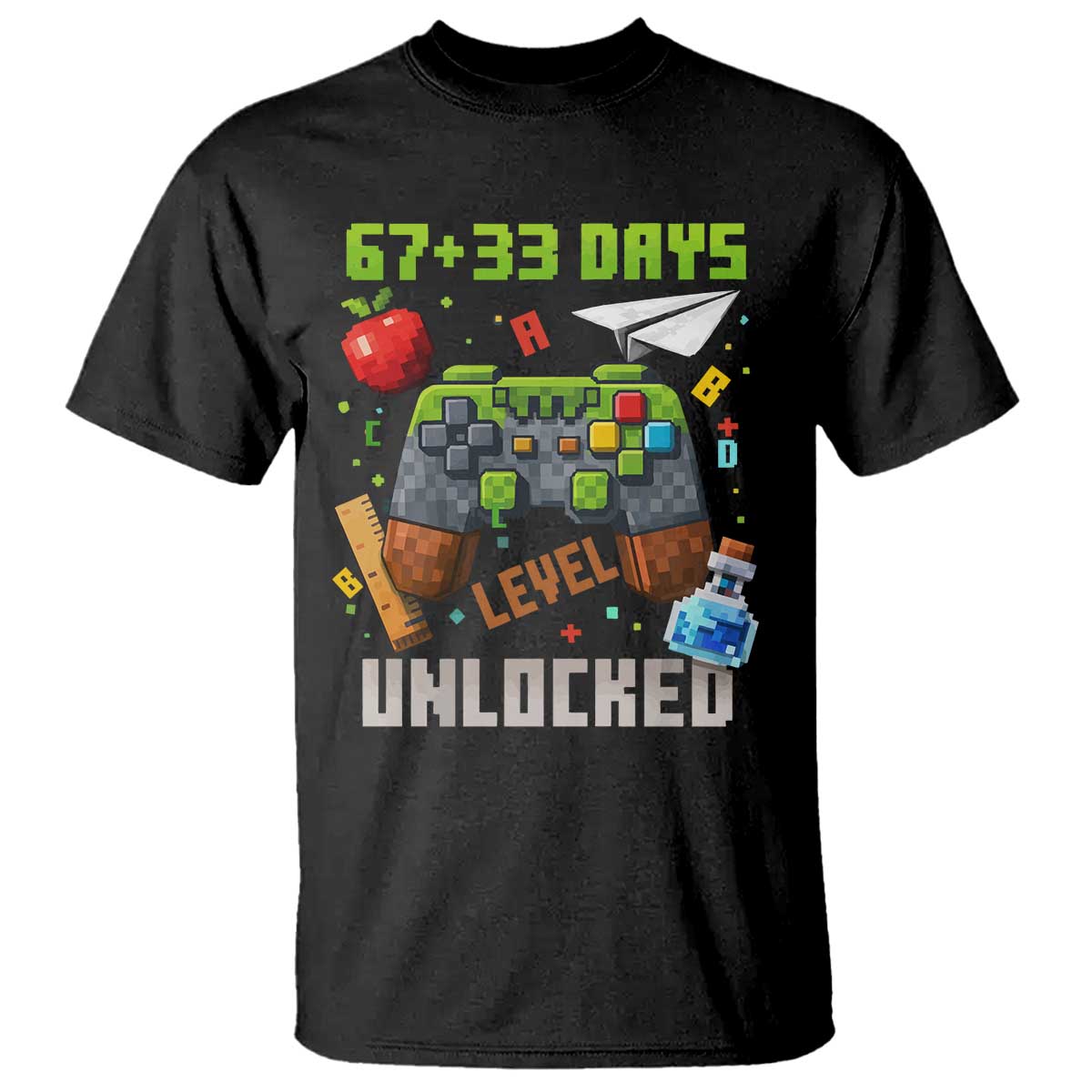 67 33 100 Days Level Unlocked T Shirt Gaming 100th Day of School Boys Kid