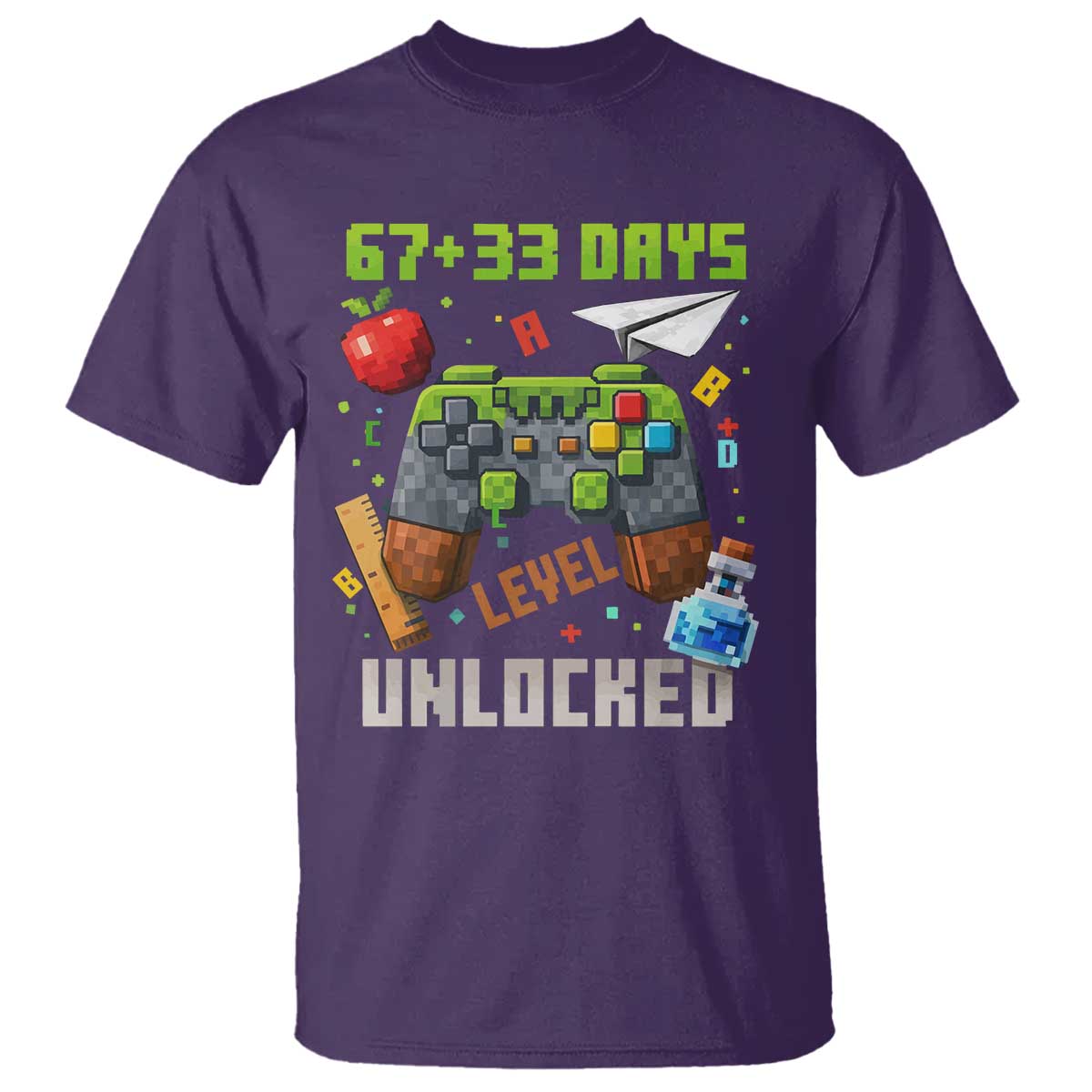 67 33 100 Days Level Unlocked T Shirt Gaming 100th Day of School Boys Kid