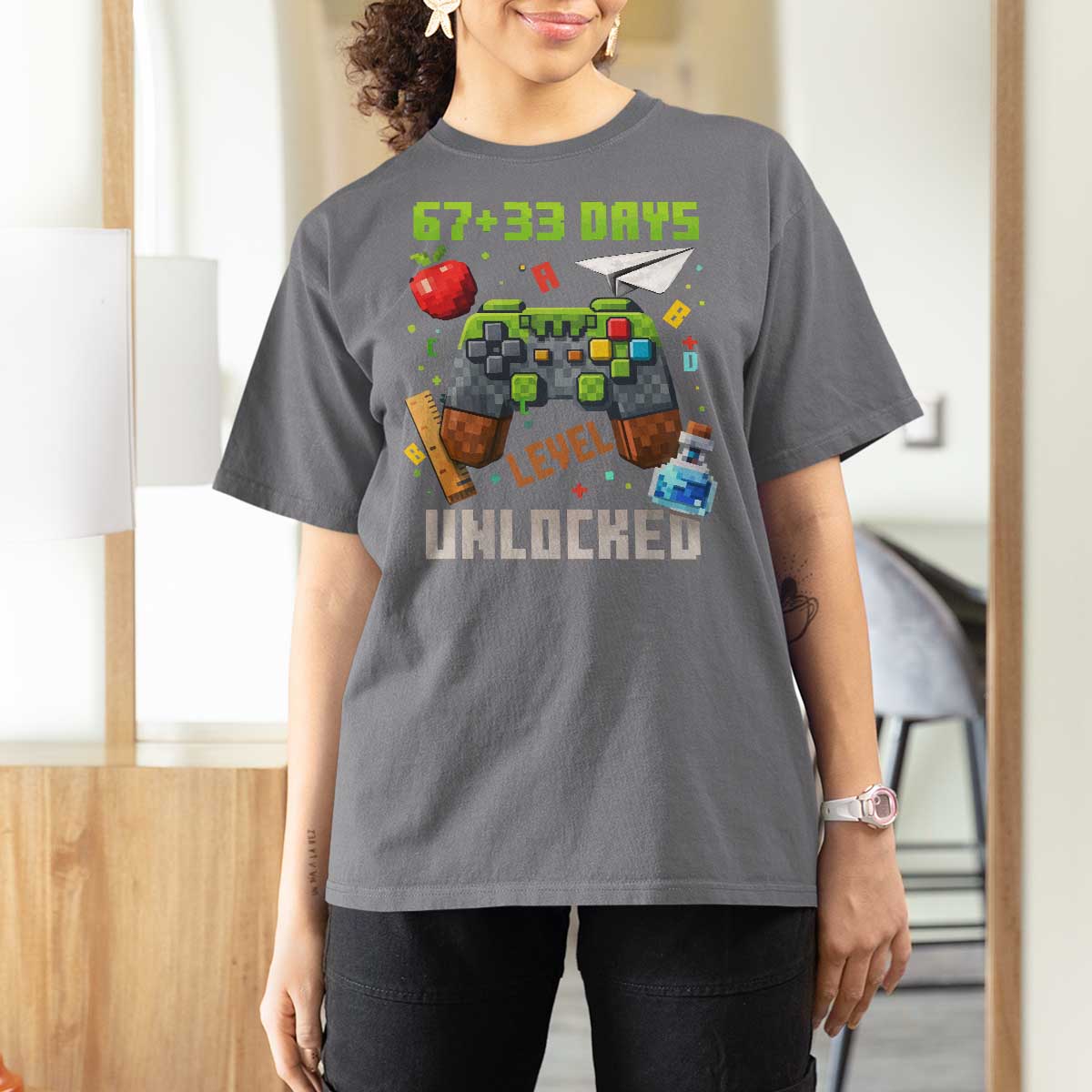 67 33 100 Days Level Unlocked T Shirt For Women Gaming 100th Day of School Boys Kid