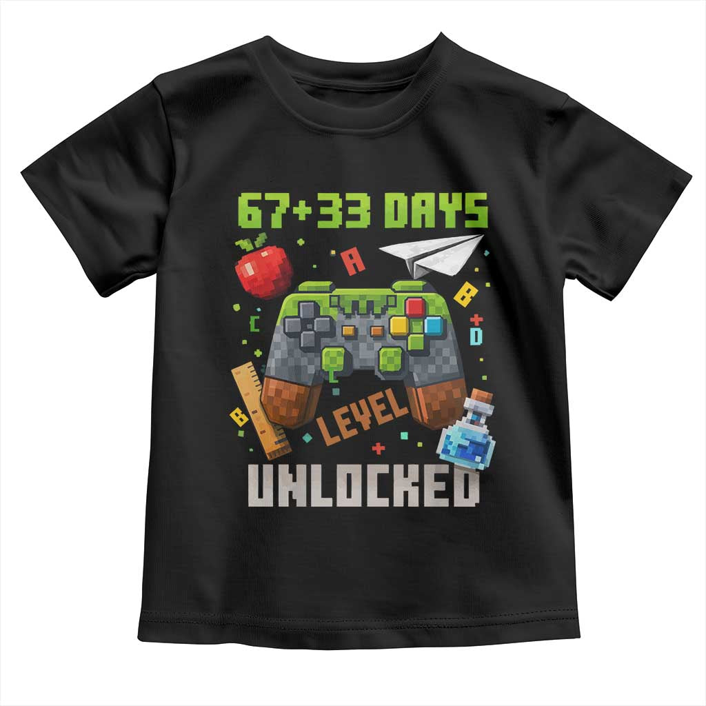 67 33 100 Days Level Unlocked Toddler T Shirt Gaming 100th Day of School Boys Kid