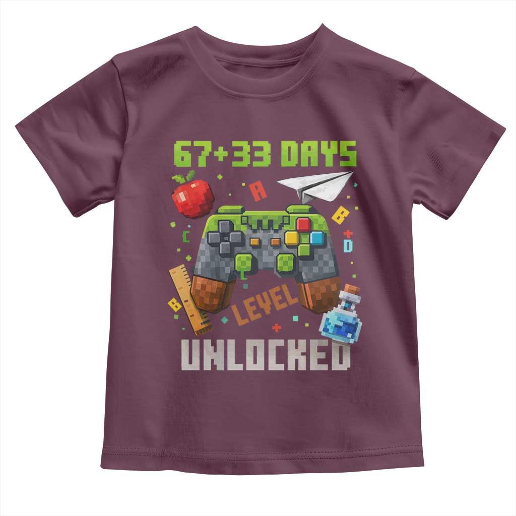 67 33 100 Days Level Unlocked Toddler T Shirt Gaming 100th Day of School Boys Kid