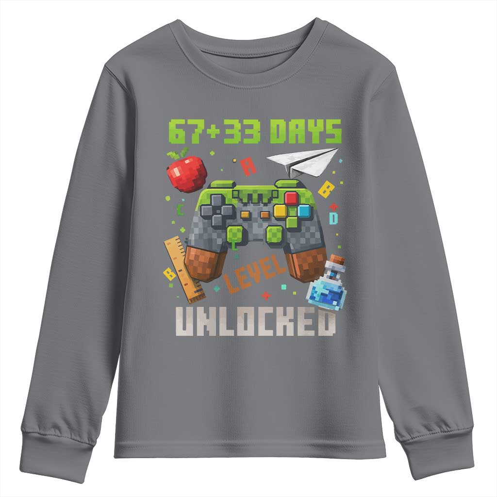 67 33 100 Days Level Unlocked Youth Sweatshirt Gaming 100th Day of School Boys Kid