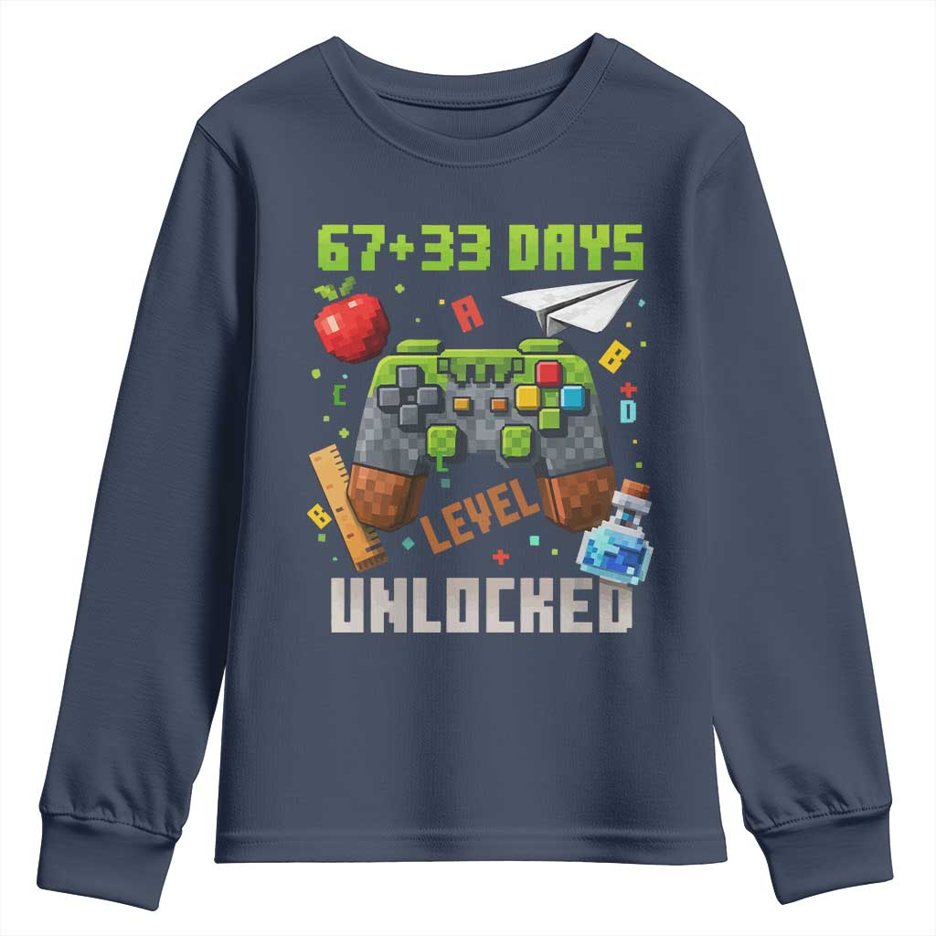 67 33 100 Days Level Unlocked Youth Sweatshirt Gaming 100th Day of School Boys Kid