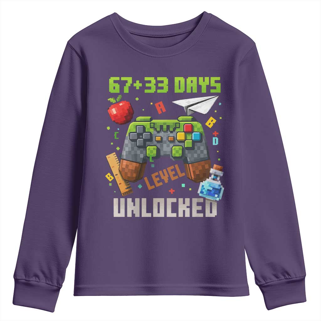 67 33 100 Days Level Unlocked Youth Sweatshirt Gaming 100th Day of School Boys Kid