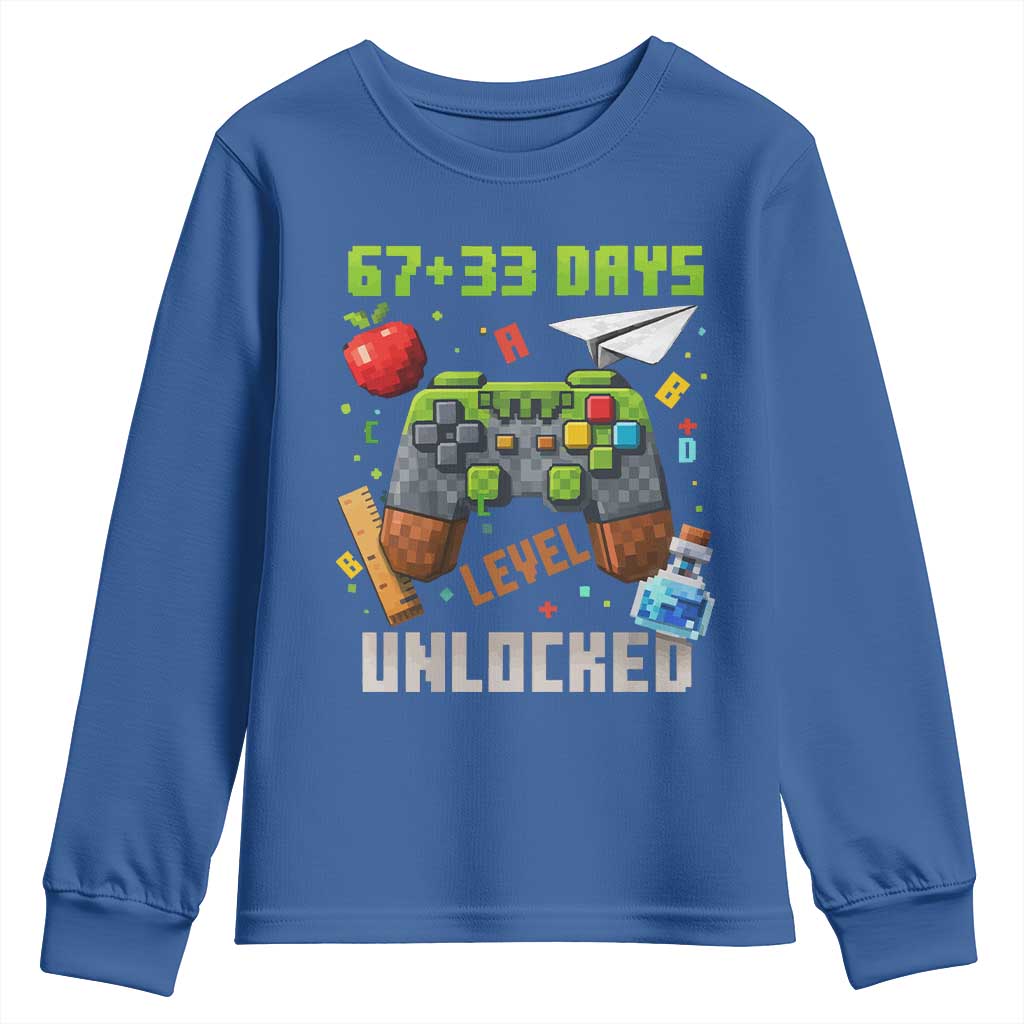 67 33 100 Days Level Unlocked Youth Sweatshirt Gaming 100th Day of School Boys Kid