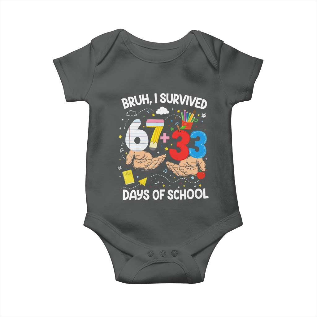 Bruh I Survived 67 33 100 Days of School Baby Onesie Six Seven Teachers Kids
