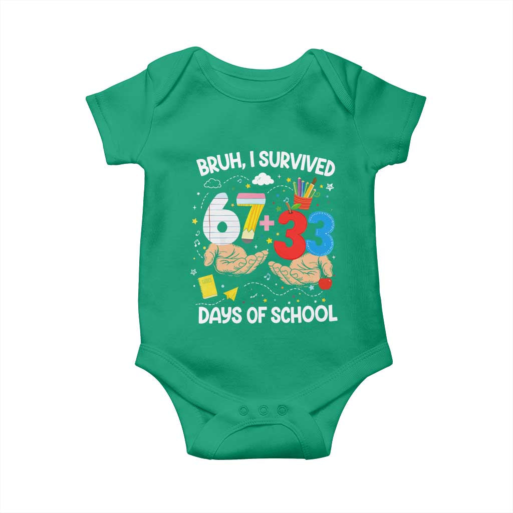 Bruh I Survived 67 33 100 Days of School Baby Onesie Six Seven Teachers Kids