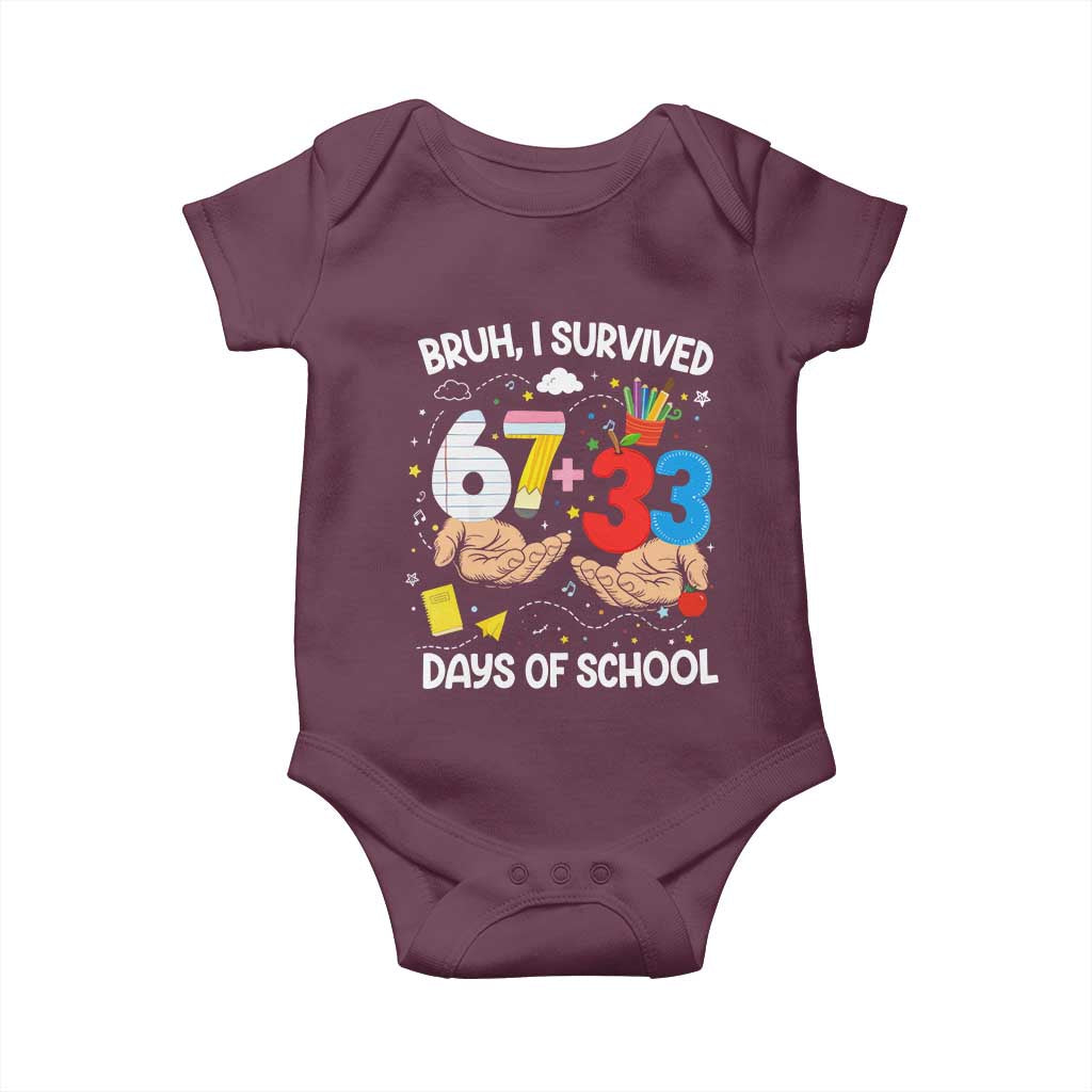 Bruh I Survived 67 33 100 Days of School Baby Onesie Six Seven Teachers Kids