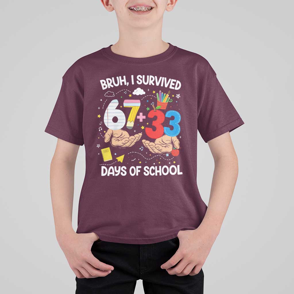 Bruh I Survived 67 33 100 Days of School T Shirt For Kid Six Seven Teachers Kids