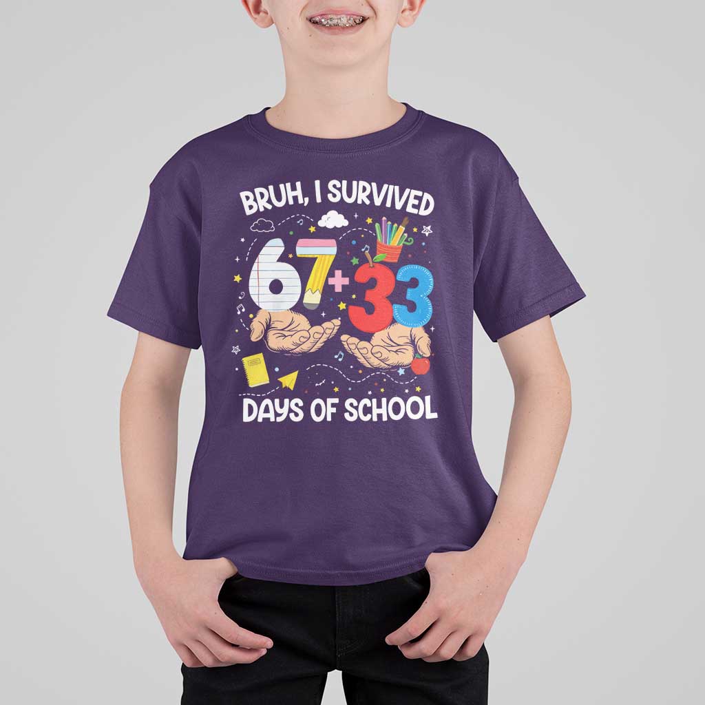 Bruh I Survived 67 33 100 Days of School T Shirt For Kid Six Seven Teachers Kids