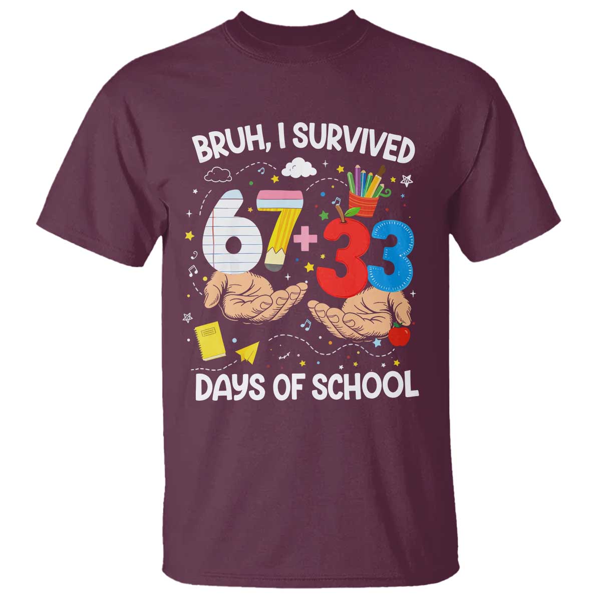 Bruh I Survived 67 33 100 Days of School T Shirt Six Seven Teachers Kids