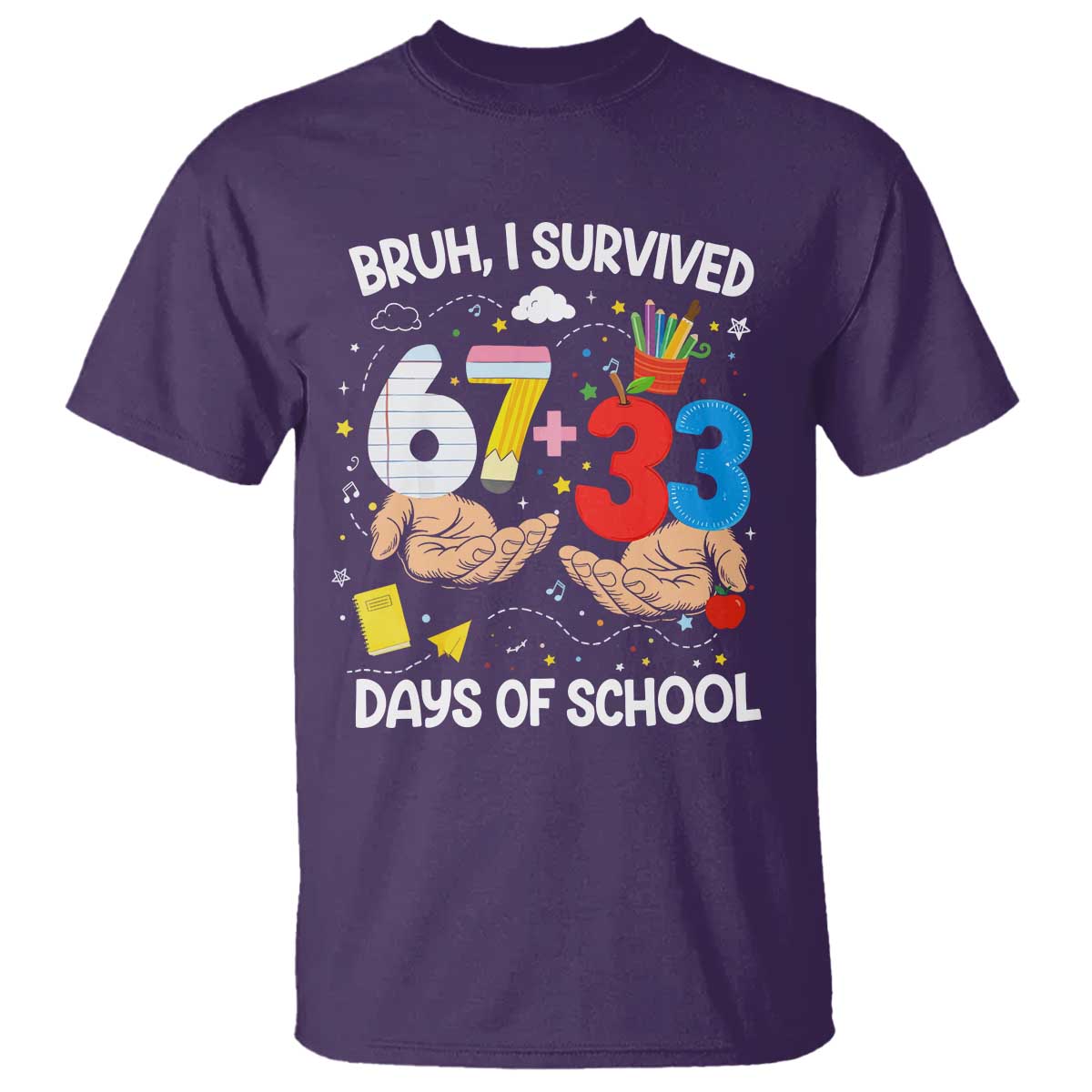 Bruh I Survived 67 33 100 Days of School T Shirt Six Seven Teachers Kids