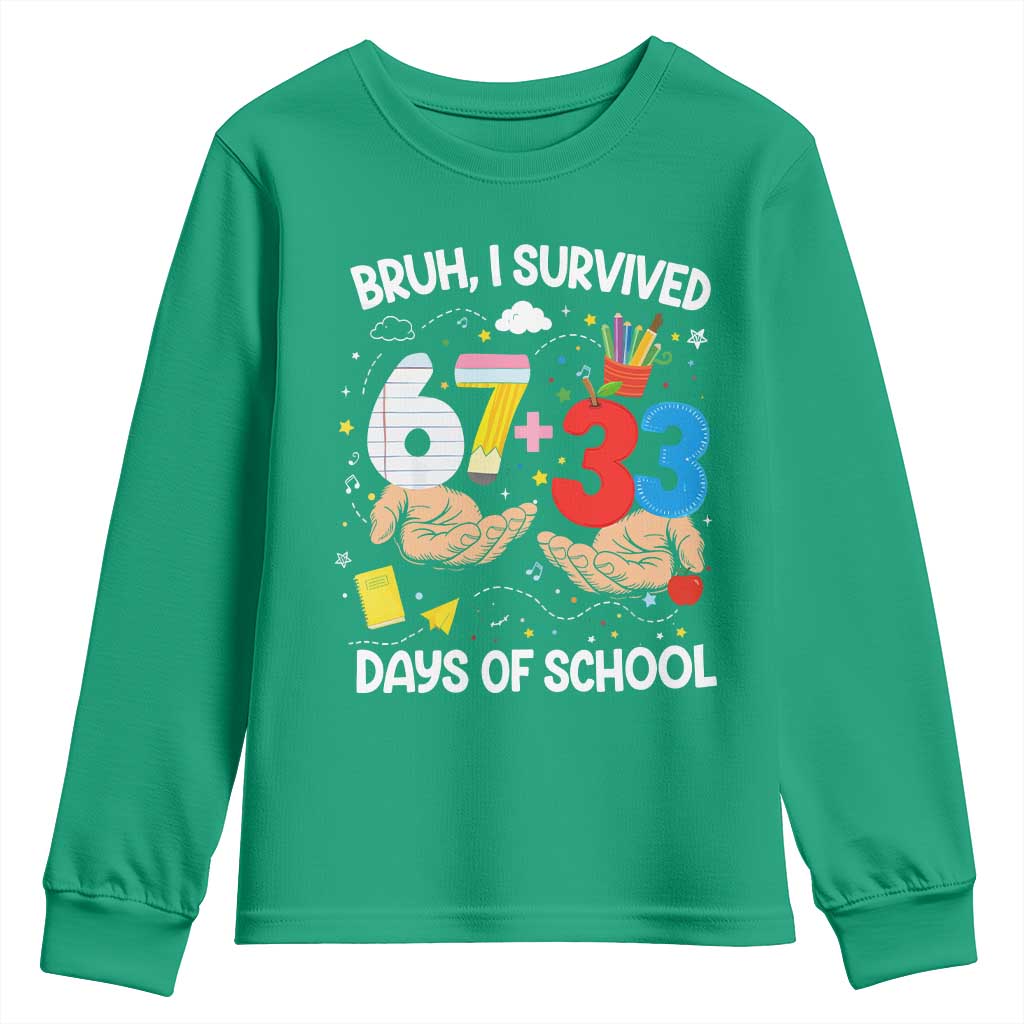 Bruh I Survived 67 33 100 Days of School Youth Sweatshirt Six Seven Teachers Kids