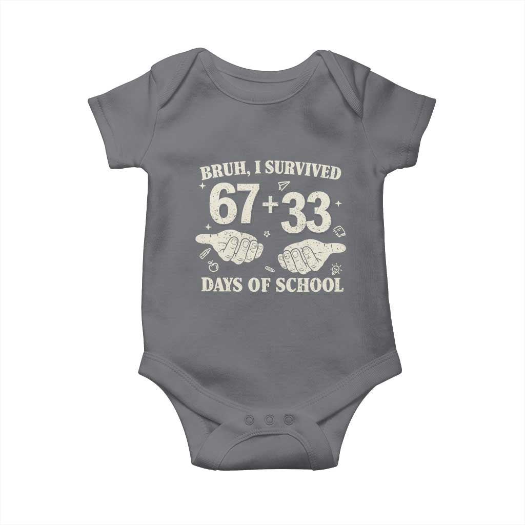 Bruh I Survived 100 Days of School Baby Onesie 67 33 Six Seven Hands Meme Funny Gen Alpha
