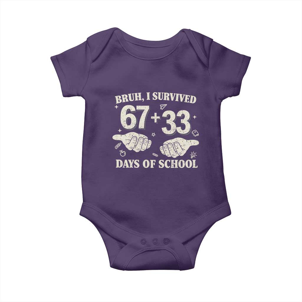 Bruh I Survived 100 Days of School Baby Onesie 67 33 Six Seven Hands Meme Funny Gen Alpha