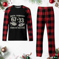 Bruh I Survived 100 Days of School Plaid Pajama Set 67 33 Six Seven Hands Meme Funny Gen Alpha
