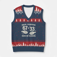 Bruh I Survived 100 Days of School V-Neck Knit Sweater Vest 67 33 Six Seven Hands Meme Funny Gen Alpha