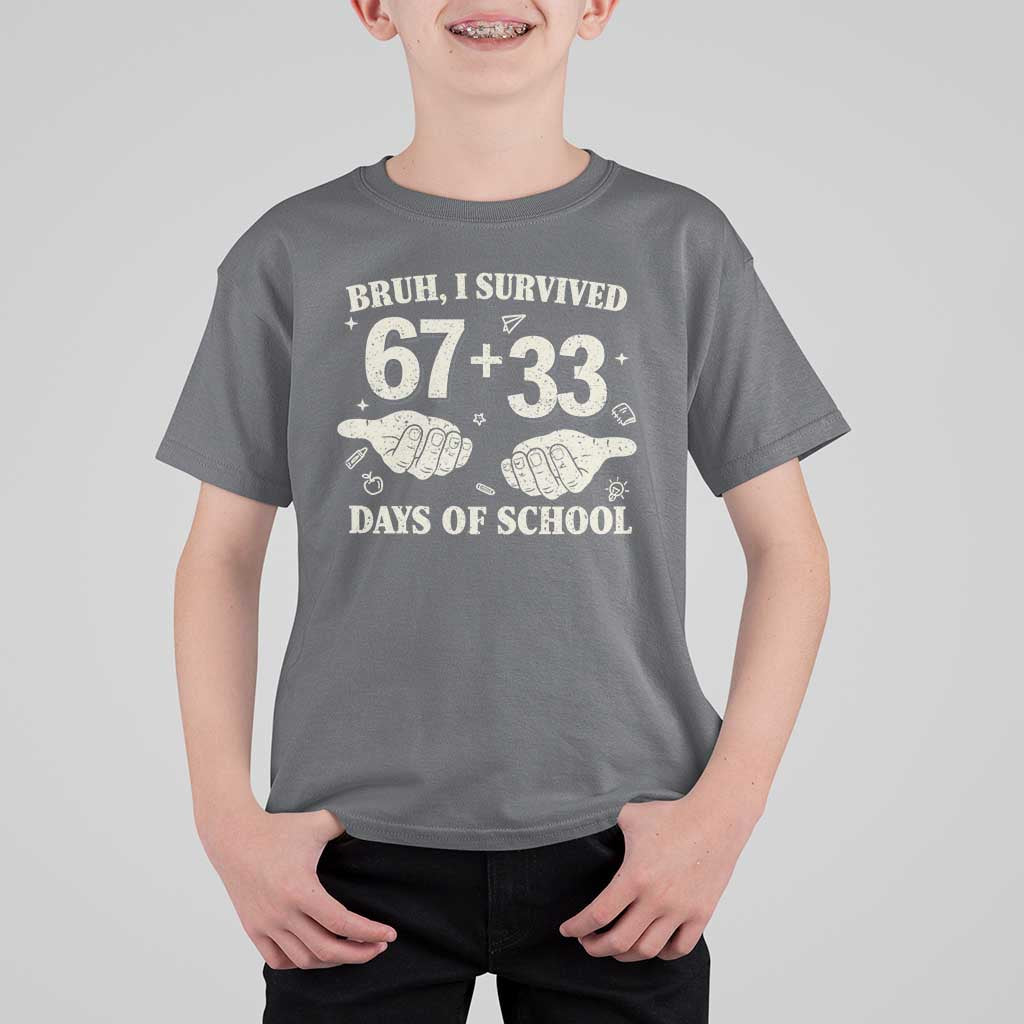 Bruh I Survived 100 Days of School T Shirt For Kid 67 33 Six Seven Hands Meme Funny Gen Alpha