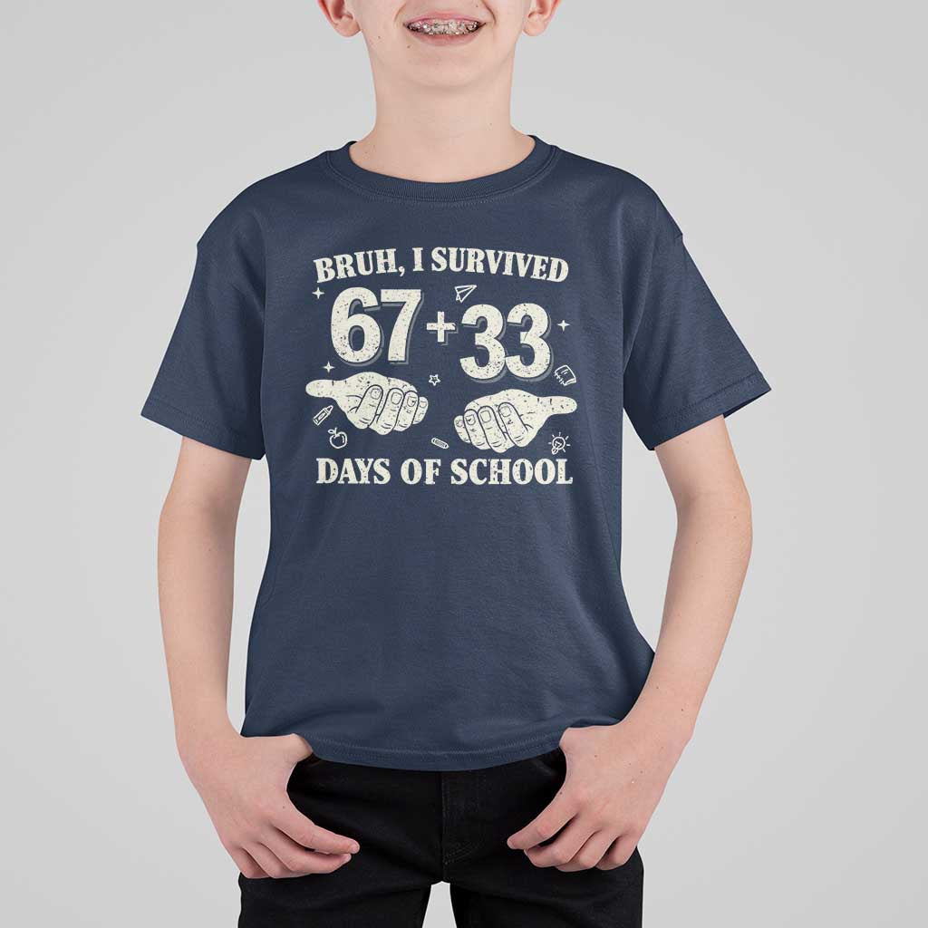 Bruh I Survived 100 Days of School T Shirt For Kid 67 33 Six Seven Hands Meme Funny Gen Alpha