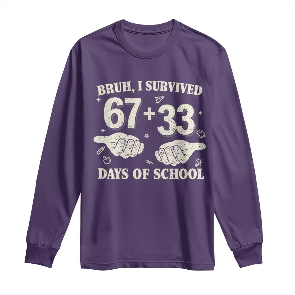 Bruh I Survived 100 Days of School Long Sleeve Shirt 67 33 Six Seven Hands Meme Funny Gen Alpha