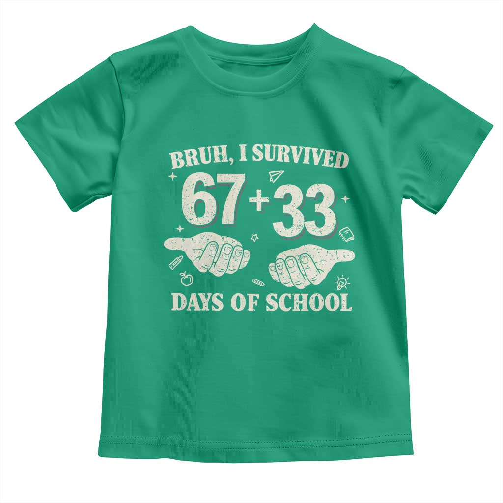 Bruh I Survived 100 Days of School Toddler T Shirt 67 33 Six Seven Hands Meme Funny Gen Alpha