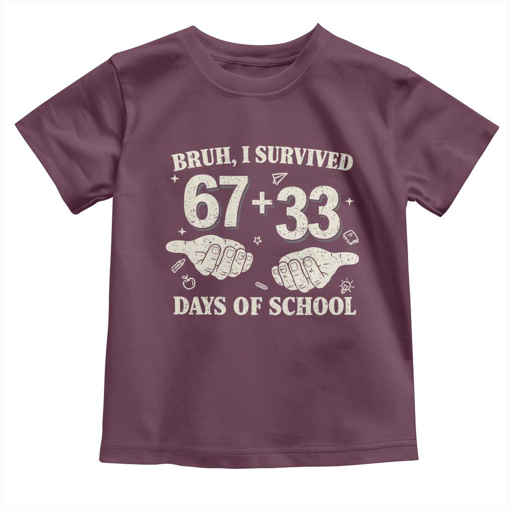 Bruh I Survived 100 Days of School Toddler T Shirt 67 33 Six Seven Hands Meme Funny Gen Alpha