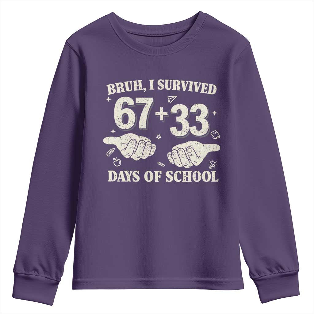 Bruh I Survived 100 Days of School Youth Sweatshirt 67 33 Six Seven Hands Meme Funny Gen Alpha