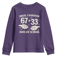 Bruh I Survived 100 Days of School Youth Sweatshirt 67 33 Six Seven Hands Meme Funny Gen Alpha