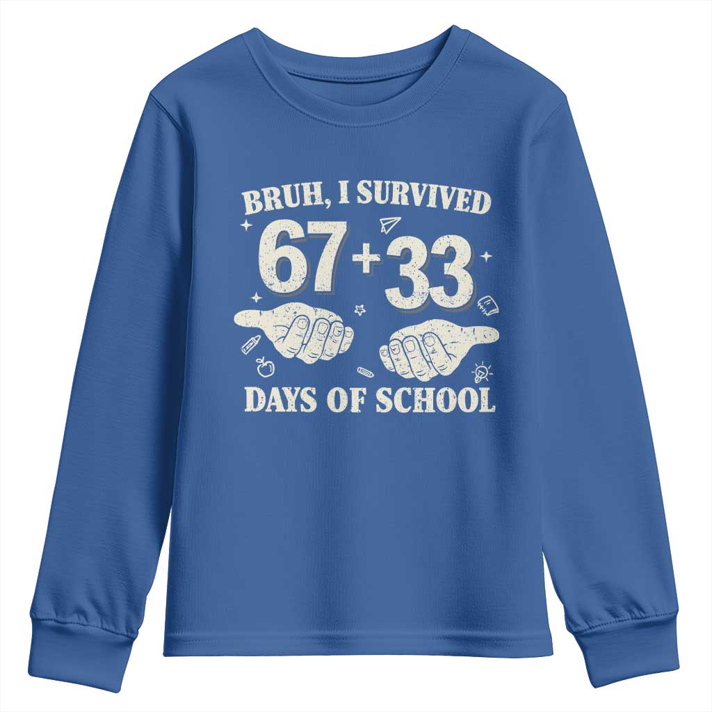 Bruh I Survived 100 Days of School Youth Sweatshirt 67 33 Six Seven Hands Meme Funny Gen Alpha