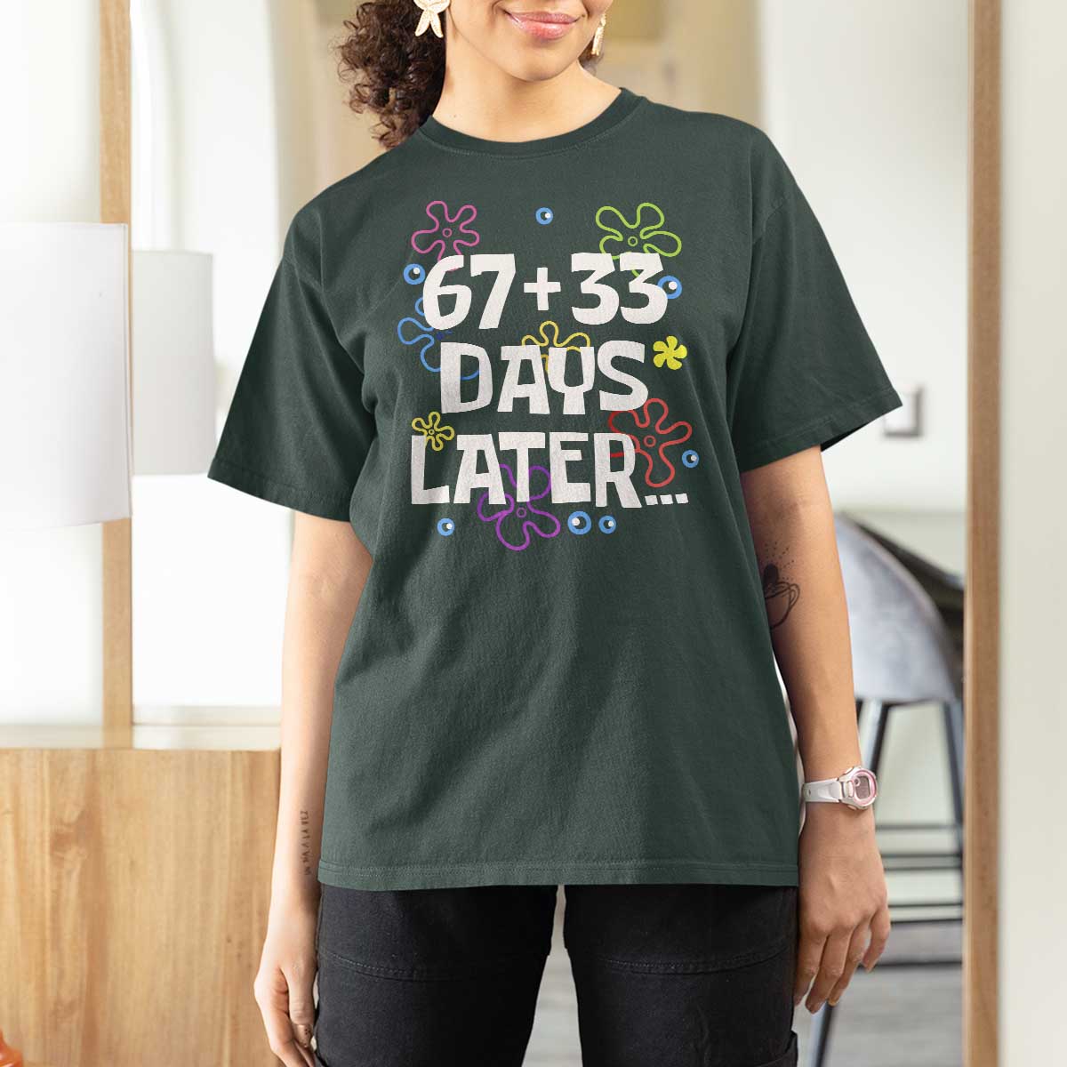 67 33 One Hundred Days Later T Shirt For Women Funny 100th Day of School Flowers