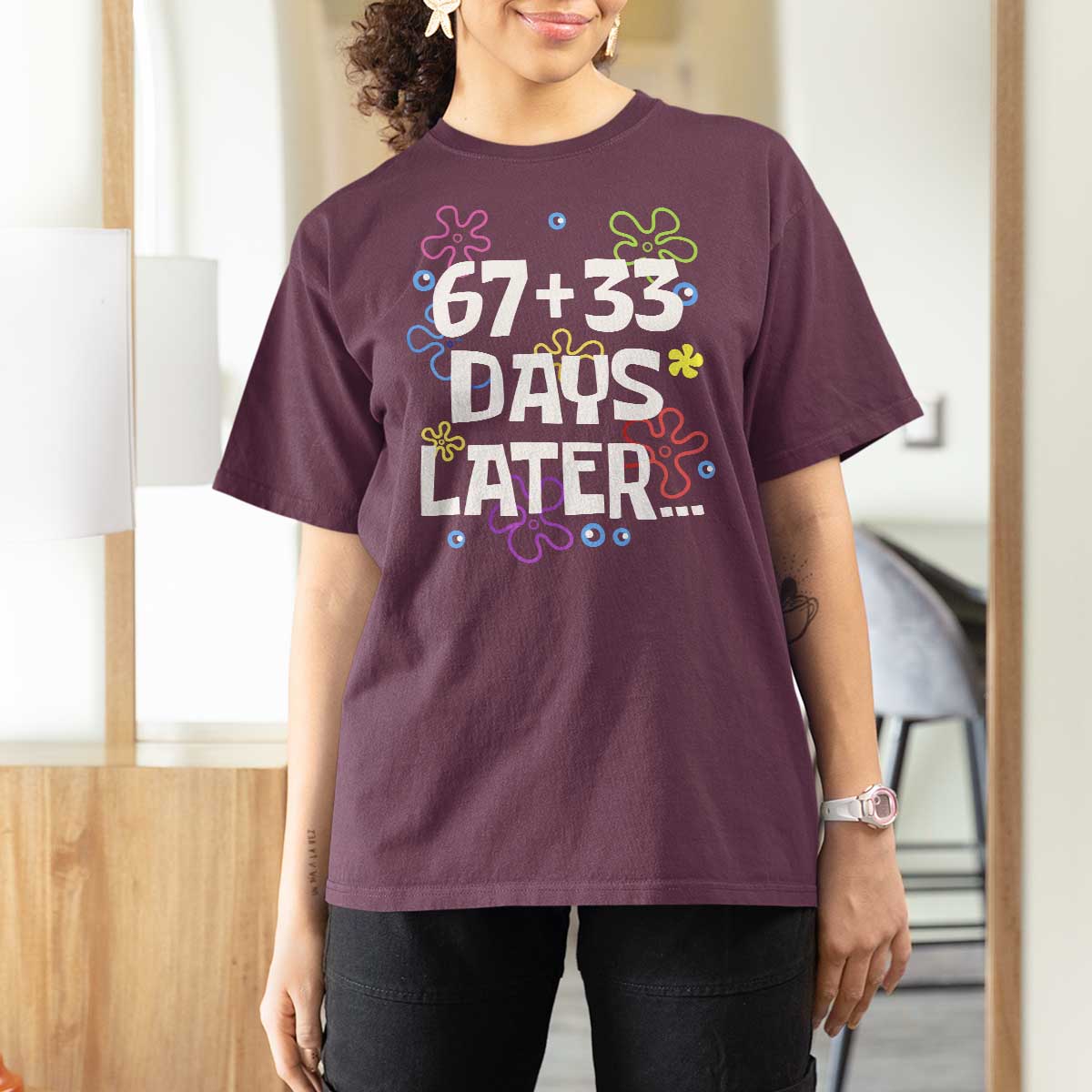 67 33 One Hundred Days Later T Shirt For Women Funny 100th Day of School Flowers