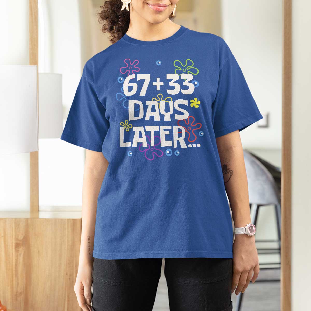 67 33 One Hundred Days Later T Shirt For Women Funny 100th Day of School Flowers