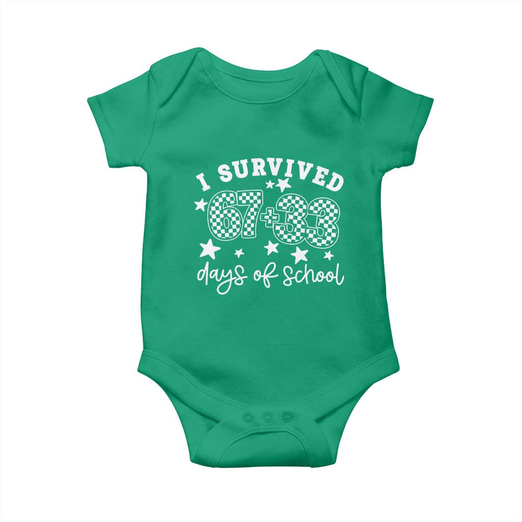 I Survived 67 33 100 Days of School Baby Onesie Funny 100th Day of School One Hundred Days