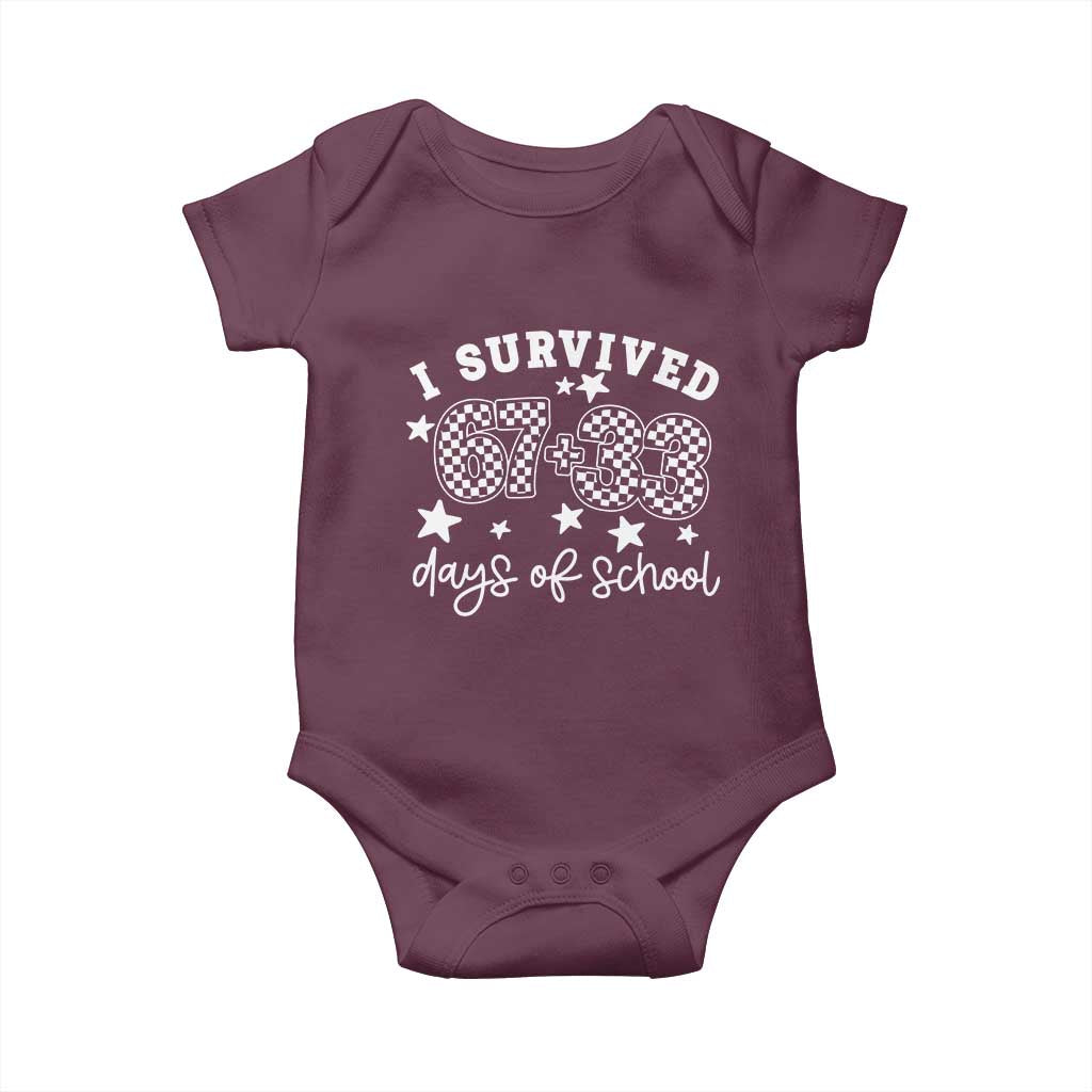 I Survived 67 33 100 Days of School Baby Onesie Funny 100th Day of School One Hundred Days