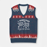 I Survived 67 33 100 Days of School V-Neck Knit Sweater Vest Funny 100th Day of School One Hundred Days