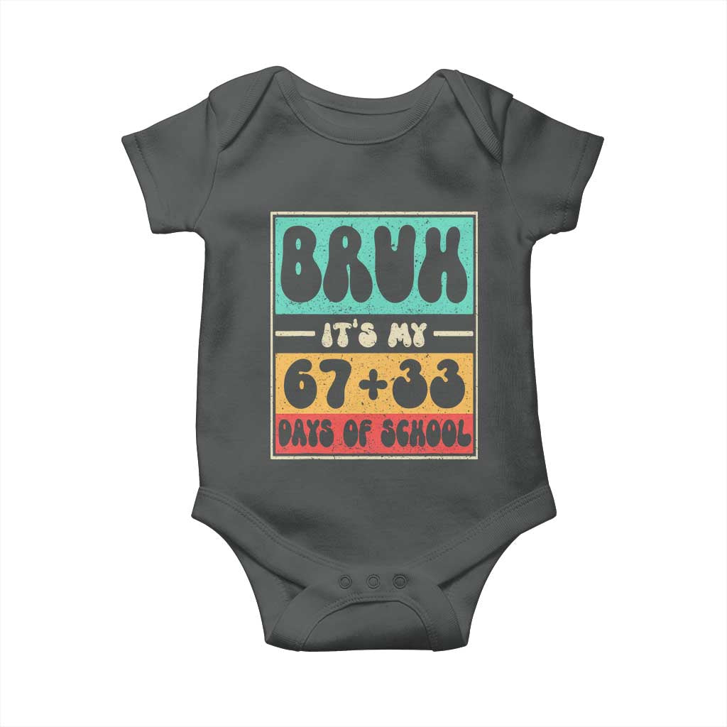 Bruh I Survived 67 33 Days of School Baby Onesie Retro 100th Day of School Boys Teachers Pupils